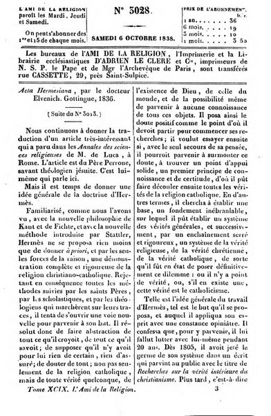 L'ami de la religion journal et revue ecclesiastique, politique et litteraire