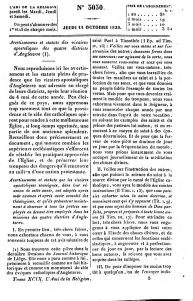 L'ami de la religion journal et revue ecclesiastique, politique et litteraire