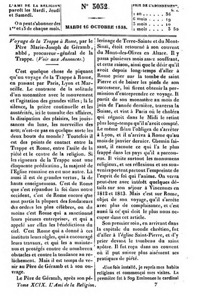 L'ami de la religion journal et revue ecclesiastique, politique et litteraire