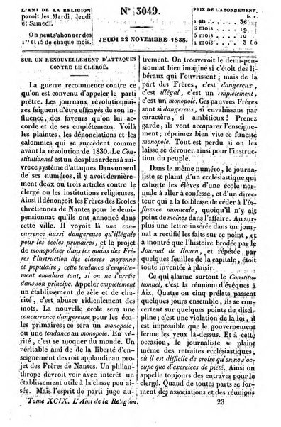 L'ami de la religion journal et revue ecclesiastique, politique et litteraire