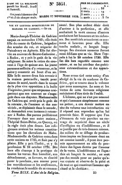 L'ami de la religion journal et revue ecclesiastique, politique et litteraire