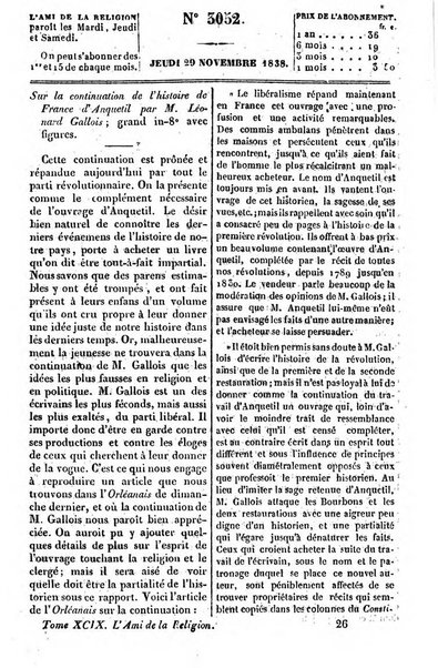 L'ami de la religion journal et revue ecclesiastique, politique et litteraire