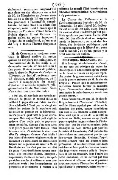 L'ami de la religion journal et revue ecclesiastique, politique et litteraire