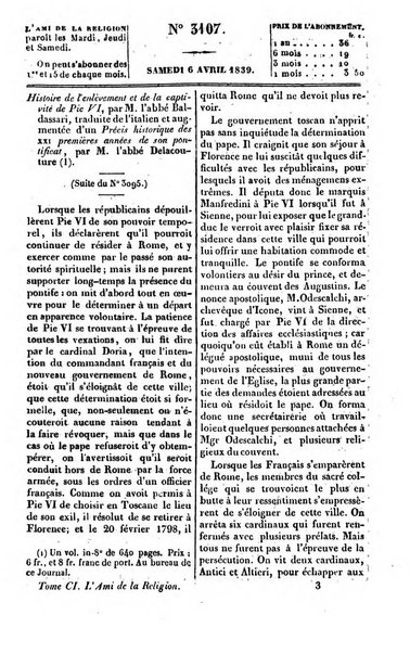 L'ami de la religion journal et revue ecclesiastique, politique et litteraire