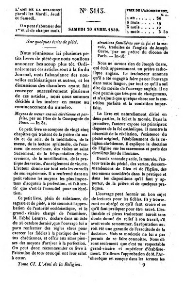 L'ami de la religion journal et revue ecclesiastique, politique et litteraire