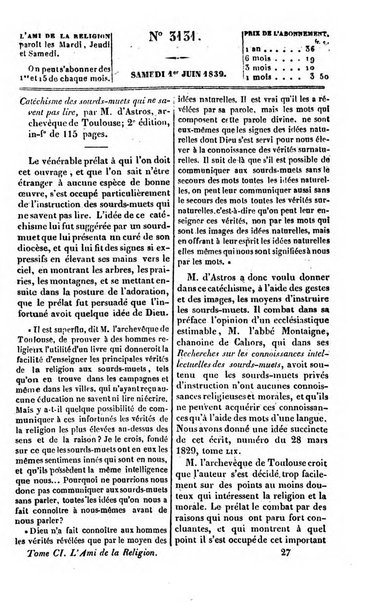 L'ami de la religion journal et revue ecclesiastique, politique et litteraire