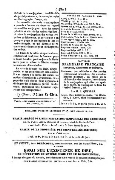 L'ami de la religion journal et revue ecclesiastique, politique et litteraire