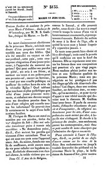 L'ami de la religion journal et revue ecclesiastique, politique et litteraire