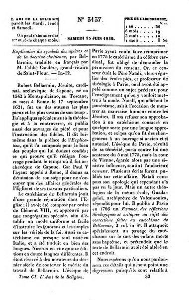 L'ami de la religion journal et revue ecclesiastique, politique et litteraire