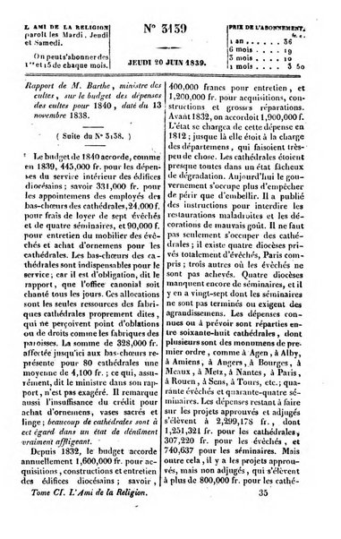 L'ami de la religion journal et revue ecclesiastique, politique et litteraire