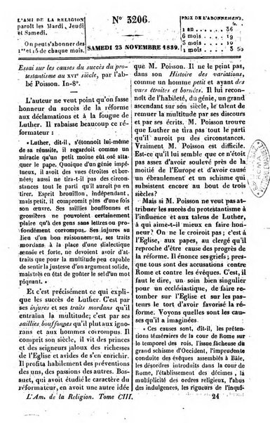 L'ami de la religion journal et revue ecclesiastique, politique et litteraire