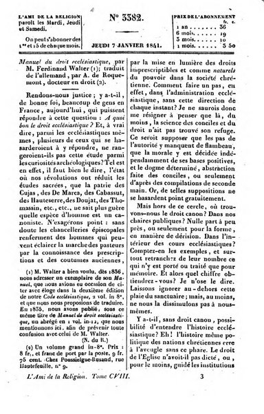 L'ami de la religion journal et revue ecclesiastique, politique et litteraire