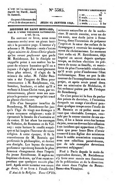 L'ami de la religion journal et revue ecclesiastique, politique et litteraire