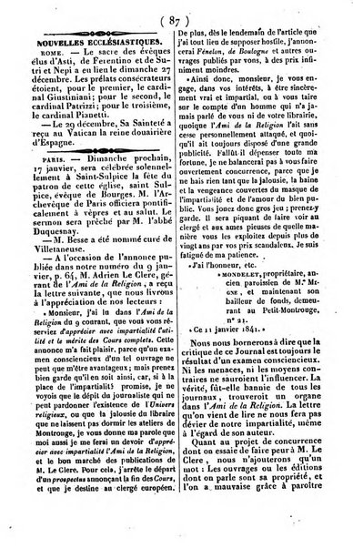 L'ami de la religion journal et revue ecclesiastique, politique et litteraire