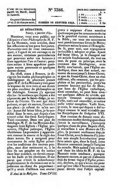 L'ami de la religion journal et revue ecclesiastique, politique et litteraire