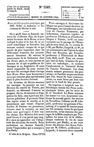 L'ami de la religion journal et revue ecclesiastique, politique et litteraire