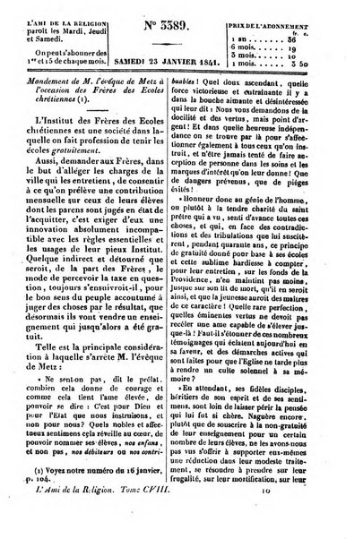 L'ami de la religion journal et revue ecclesiastique, politique et litteraire