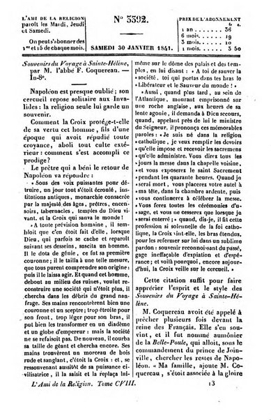 L'ami de la religion journal et revue ecclesiastique, politique et litteraire