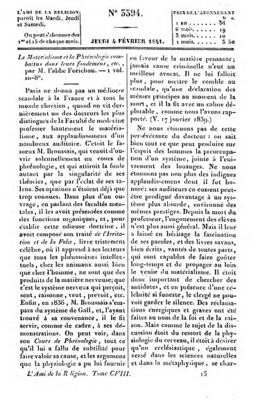 L'ami de la religion journal et revue ecclesiastique, politique et litteraire