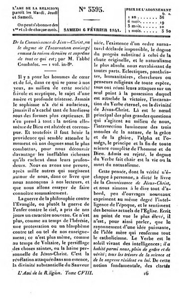 L'ami de la religion journal et revue ecclesiastique, politique et litteraire