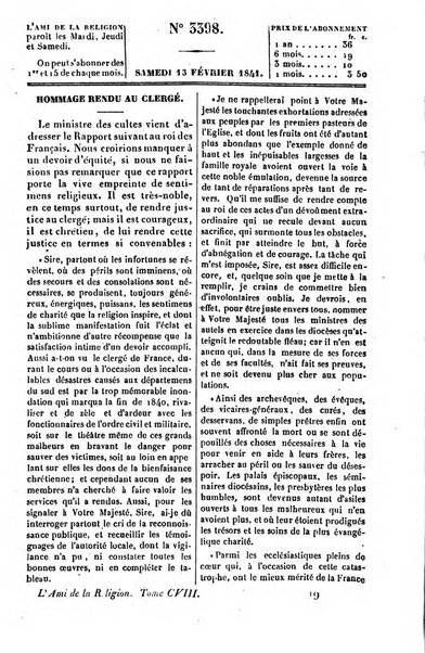 L'ami de la religion journal et revue ecclesiastique, politique et litteraire