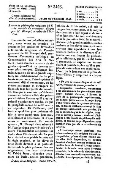 L'ami de la religion journal et revue ecclesiastique, politique et litteraire