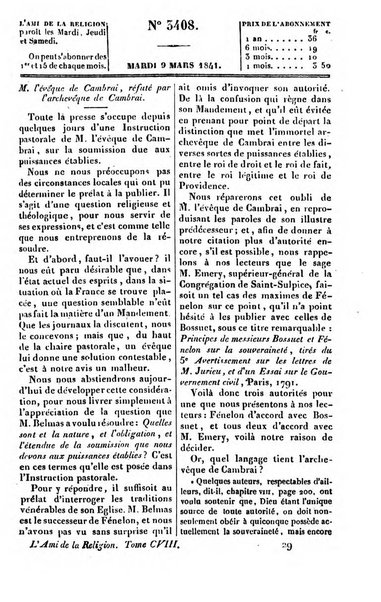 L'ami de la religion journal et revue ecclesiastique, politique et litteraire