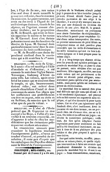 L'ami de la religion journal et revue ecclesiastique, politique et litteraire