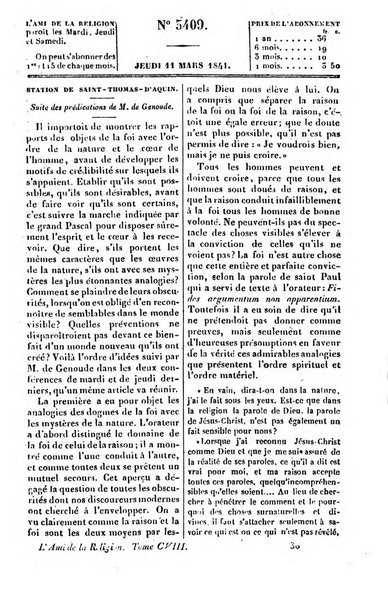 L'ami de la religion journal et revue ecclesiastique, politique et litteraire