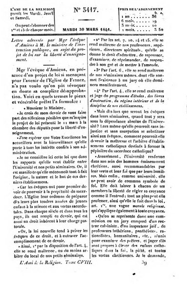 L'ami de la religion journal et revue ecclesiastique, politique et litteraire