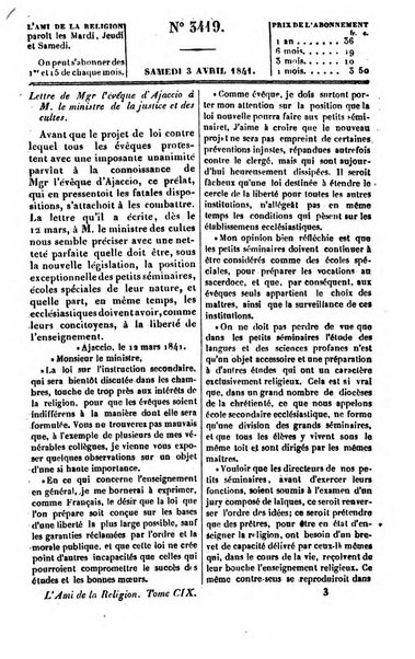 L'ami de la religion journal et revue ecclesiastique, politique et litteraire