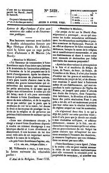 L'ami de la religion journal et revue ecclesiastique, politique et litteraire