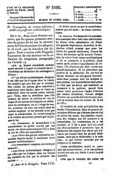 L'ami de la religion journal et revue ecclesiastique, politique et litteraire