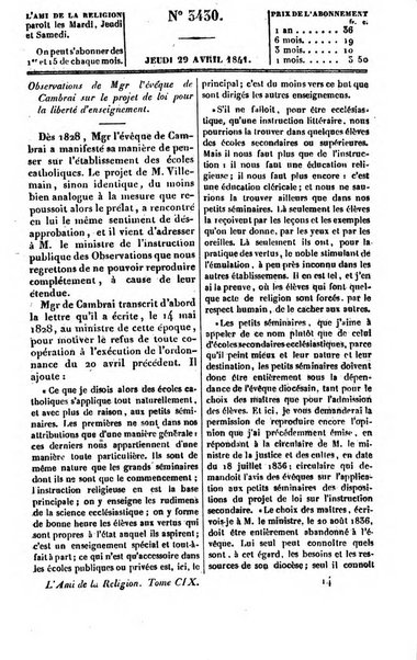 L'ami de la religion journal et revue ecclesiastique, politique et litteraire