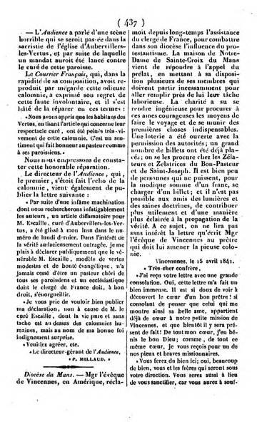 L'ami de la religion journal et revue ecclesiastique, politique et litteraire