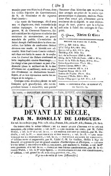 L'ami de la religion journal et revue ecclesiastique, politique et litteraire