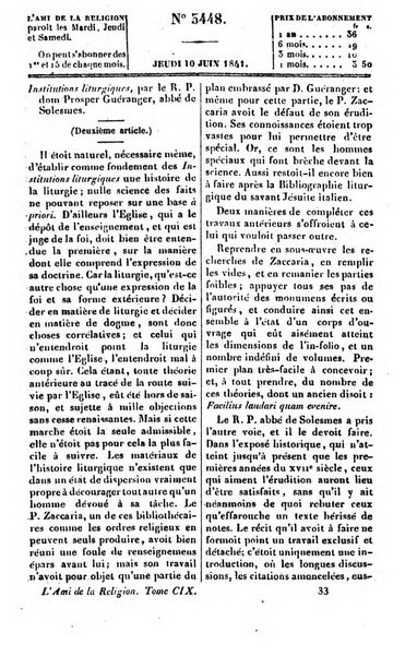 L'ami de la religion journal et revue ecclesiastique, politique et litteraire