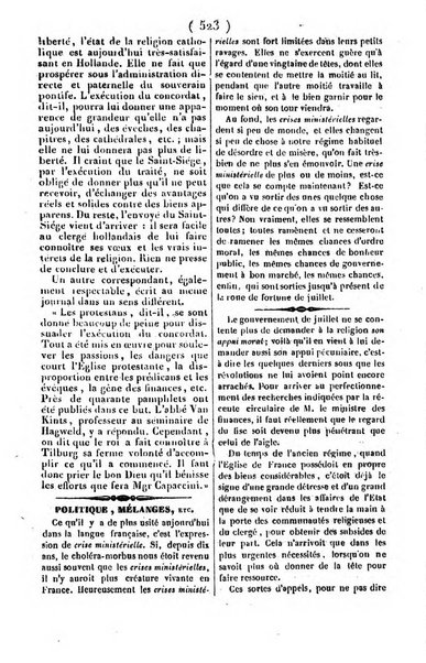 L'ami de la religion journal et revue ecclesiastique, politique et litteraire