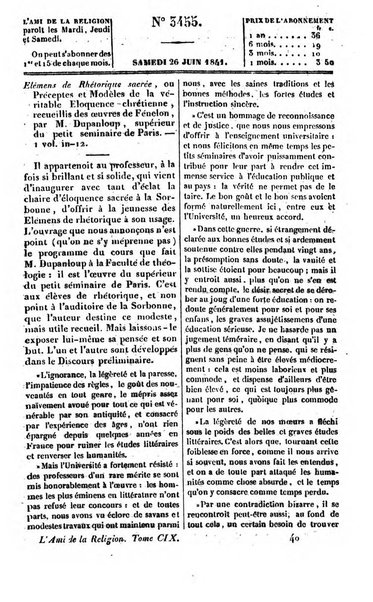 L'ami de la religion journal et revue ecclesiastique, politique et litteraire