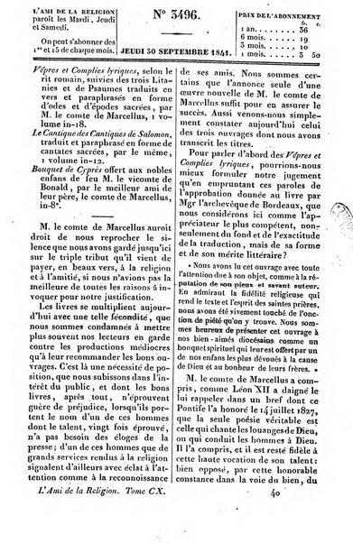 L'ami de la religion journal et revue ecclesiastique, politique et litteraire