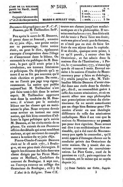 L'ami de la religion journal et revue ecclesiastique, politique et litteraire