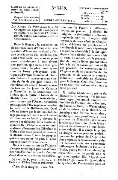 L'ami de la religion journal et revue ecclesiastique, politique et litteraire