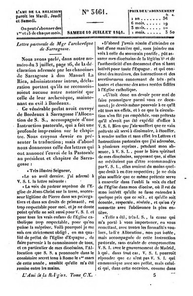 L'ami de la religion journal et revue ecclesiastique, politique et litteraire