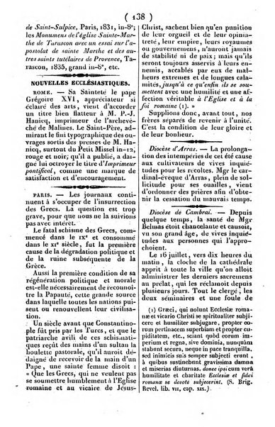 L'ami de la religion journal et revue ecclesiastique, politique et litteraire