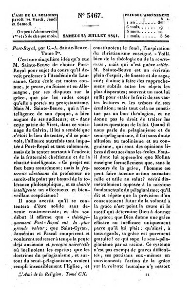 L'ami de la religion journal et revue ecclesiastique, politique et litteraire