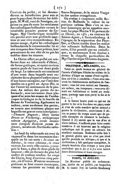 L'ami de la religion journal et revue ecclesiastique, politique et litteraire