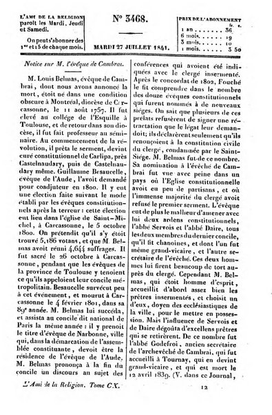 L'ami de la religion journal et revue ecclesiastique, politique et litteraire