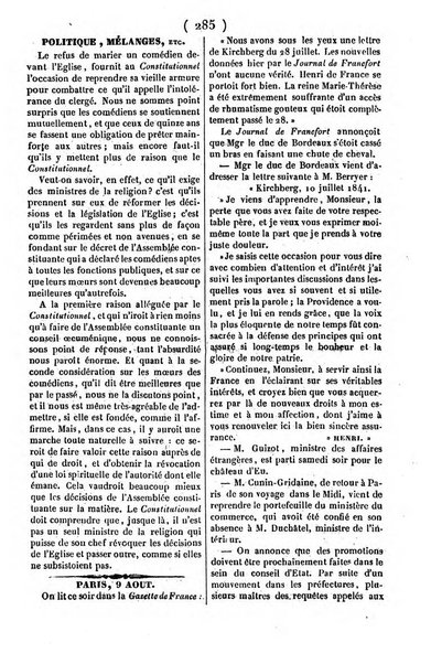 L'ami de la religion journal et revue ecclesiastique, politique et litteraire