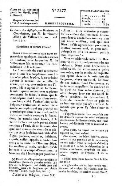 L'ami de la religion journal et revue ecclesiastique, politique et litteraire