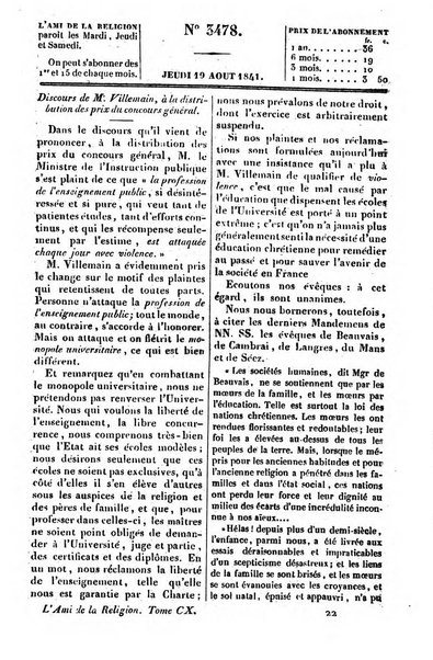 L'ami de la religion journal et revue ecclesiastique, politique et litteraire